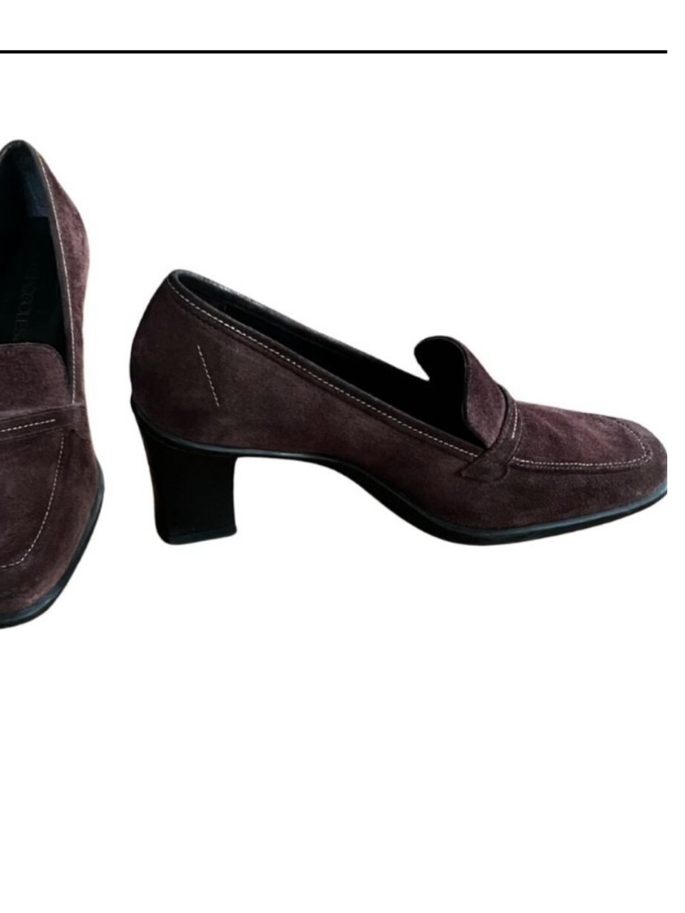 Aersoles Chocolate Brown Suede Heeled Loafers Sz 8.5 Block Heel Academia